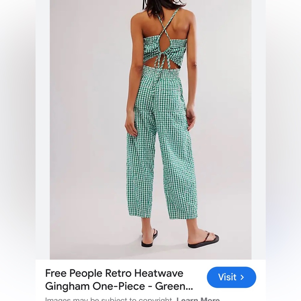 Free people retro heatwave one piece jumpsuit green/white gingham size L - Picture 10 of 13